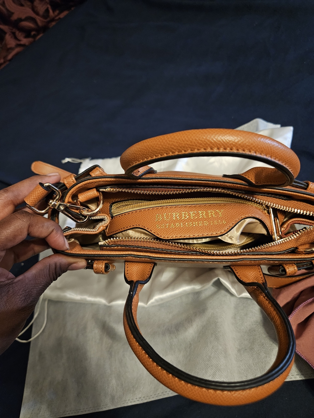 Burberry Tan Leather Crossbody Bag with Signature Check Side - Picture 5 of 6